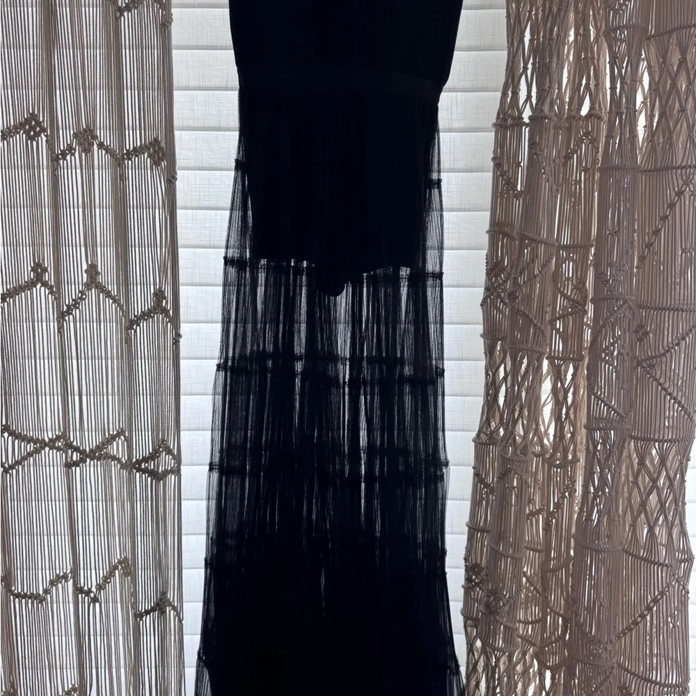 Alice + Olivia Black Pleated Tulle Midi Dress w/ Romper Lining Size 8 NWT $695 - Picture 2 of 11